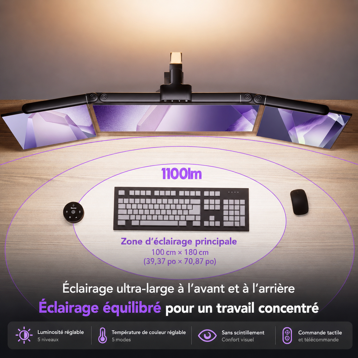 Lampe de bureau pliable - Capteur de mouvement radar, Double éclairage avant et arrière