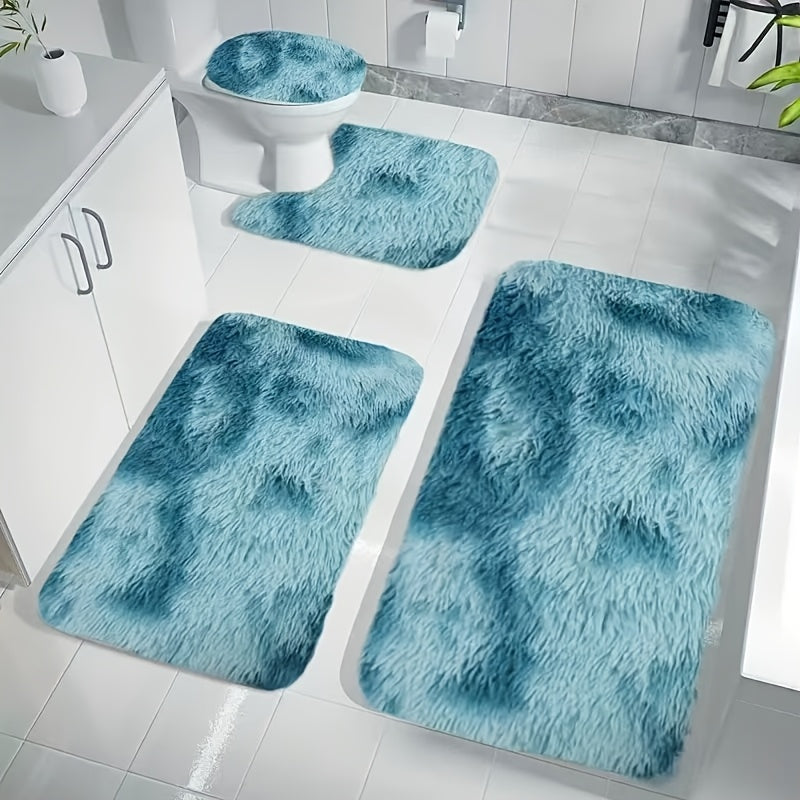 Ensemble Tapis Salle de Bain Fluffy Polyester Gris 4 pièces – Absorbant, Antidérapant, Lavable