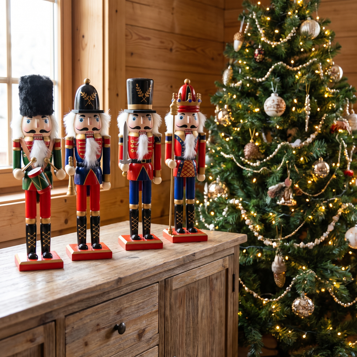 Casse noisette 30 cm en bois, figurine casse noisette peinte à la main pour Noël