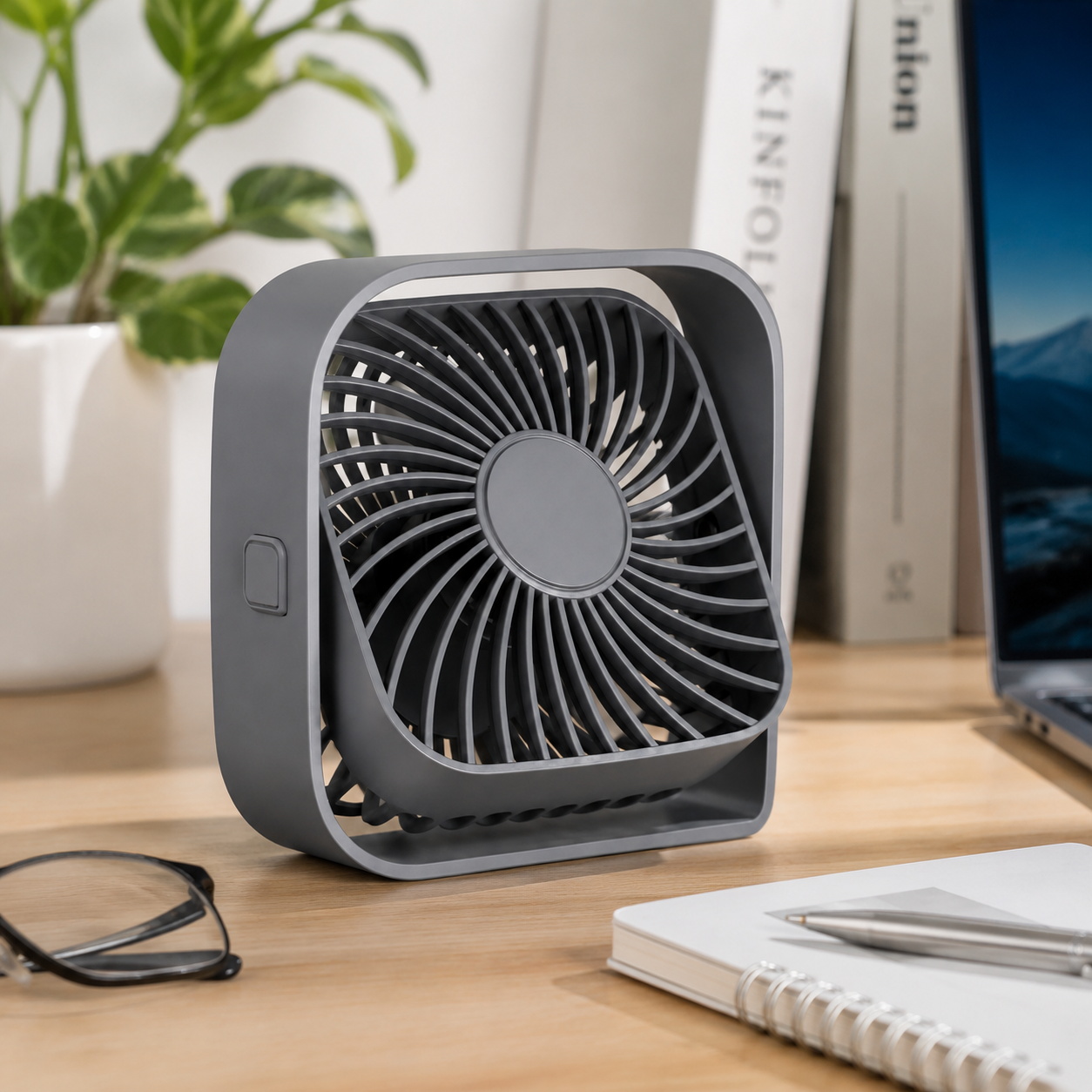 Ventilateur de Bureau Portable ABS Blanc 18 cm – Rotation 360°, 3 Vitesses, USB
