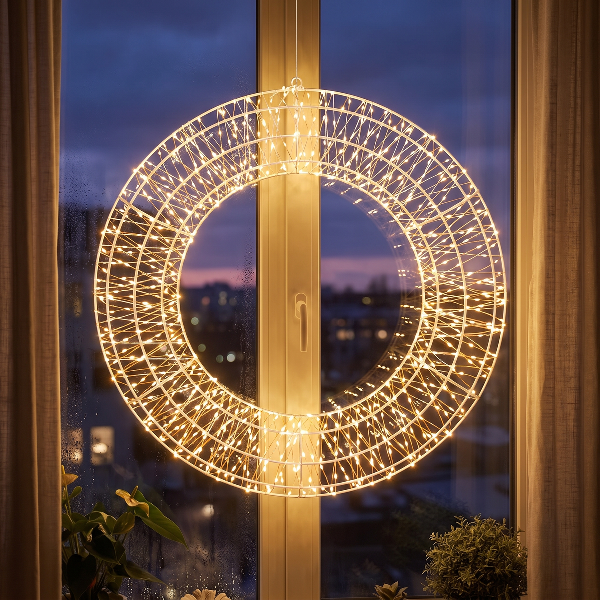 Couronne lumineuse LED Ø45 cm, 720 LED blanc chaud, couronne en métal avec minuterie pour fenêtre et porte