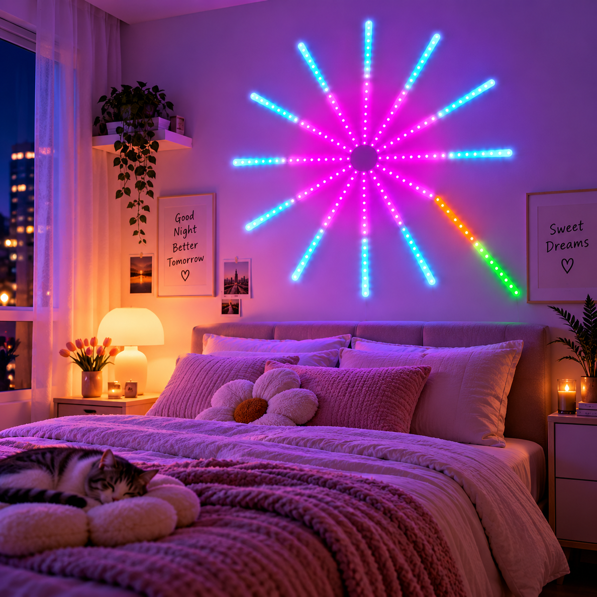 Lampe LED Feu d'Artifice Connectée | Contrôle par Application & Synchronisation Musicale