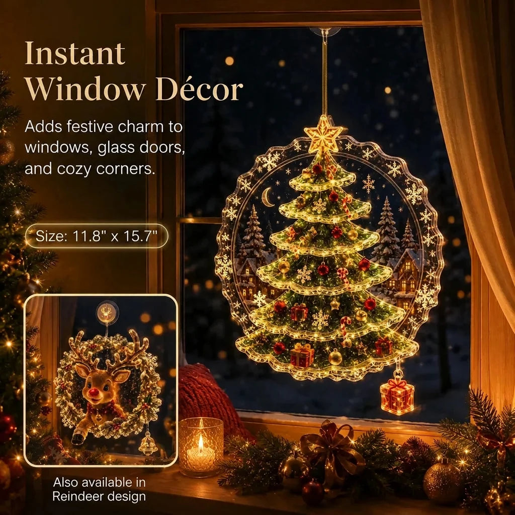 Décoration de fenêtre de Noël lumineuse avec ventouse, 8 motifs