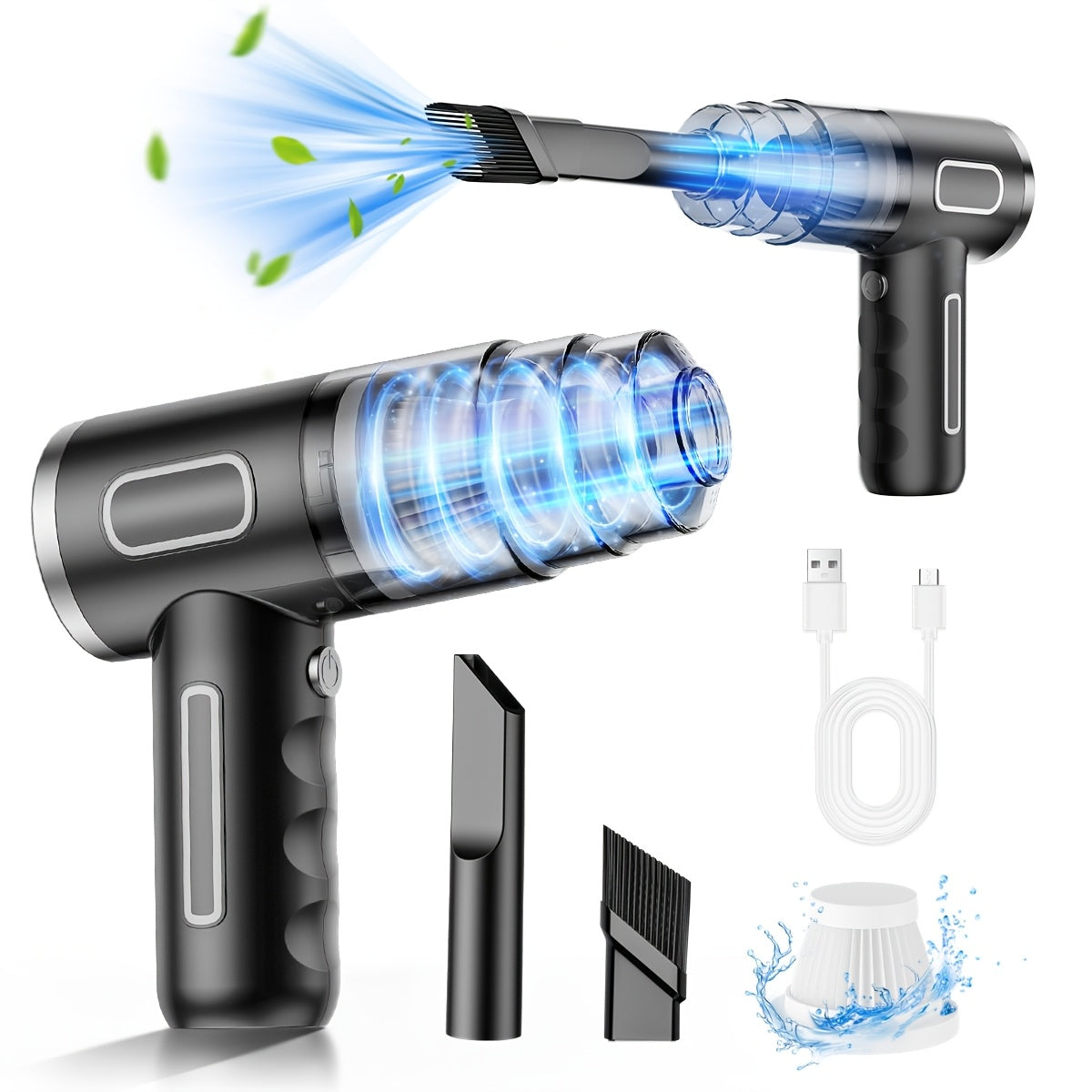 Aspirateur à Main Sans Fil ABS Noir 15 cm – Aspiration Puissante, Recharge USB, Multiusage