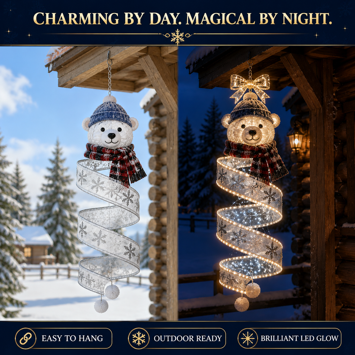 Spirale Lumineuse de Noël à Suspendre | Décoration LED Ours Polaire, Étoile ou Nœud