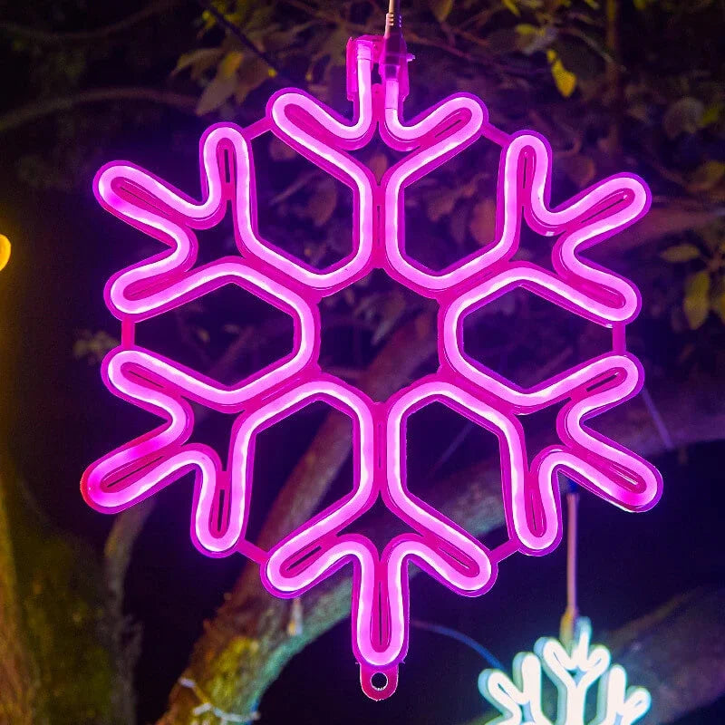 Flocon de neige LED à suspendre pour l’extérieur, décoration lumineuse néon pour arbre et balcon