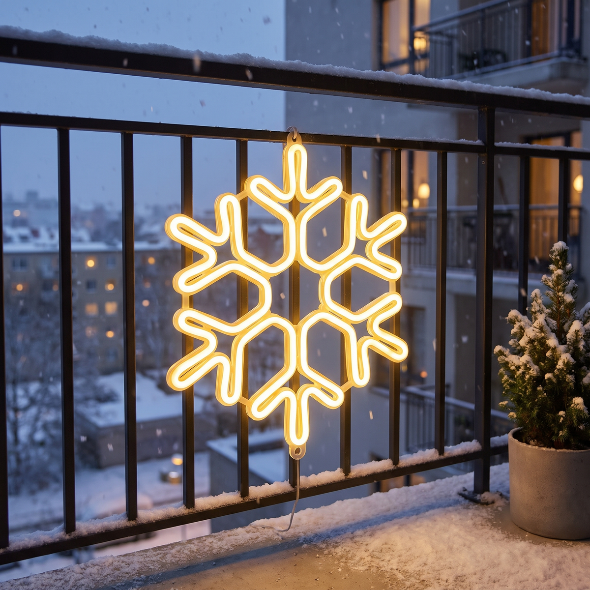Flocon de neige LED à suspendre pour l’extérieur, décoration lumineuse néon pour arbre et balcon
