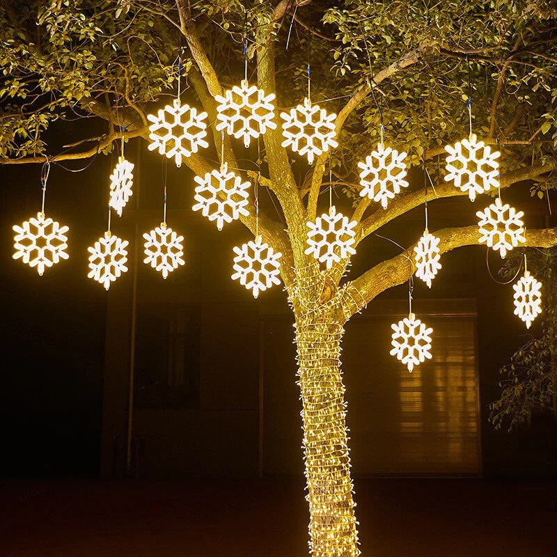Flocon de neige LED à suspendre pour l’extérieur, décoration lumineuse néon pour arbre et balcon