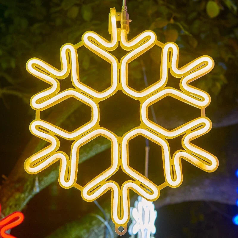 Flocon de neige LED à suspendre pour l’extérieur, décoration lumineuse néon pour arbre et balcon
