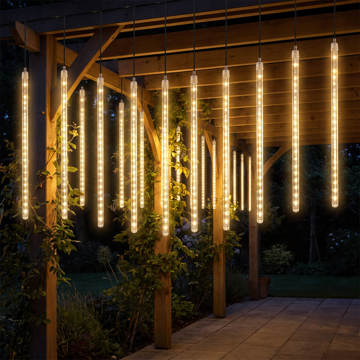 Guirlande LED pluie de météores pour l’extérieur, tubes lumineux étoiles filantes pour arbre et jardin