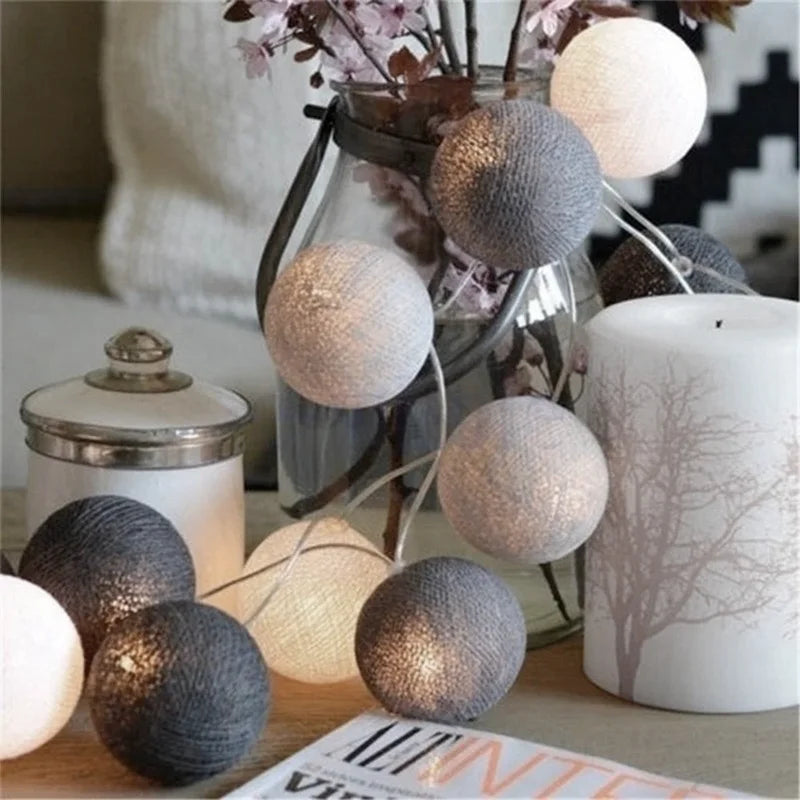 Guirlande lumineuse boules de coton USB, guirlande LED à boules en cinq couleurs
