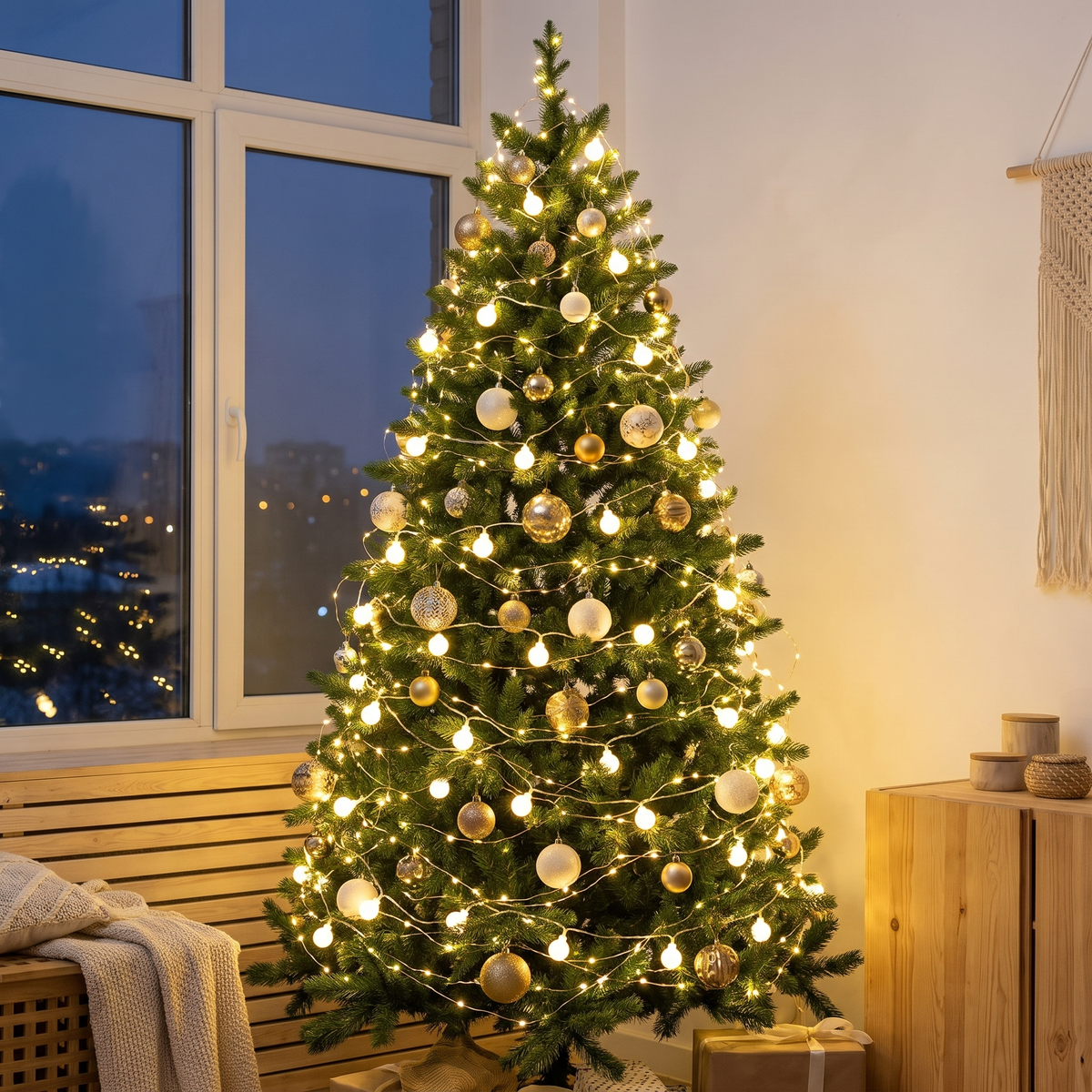 Guirlande micro LED fil argenté 50 m, 500 LED blanc chaud pour sapin avec télécommande