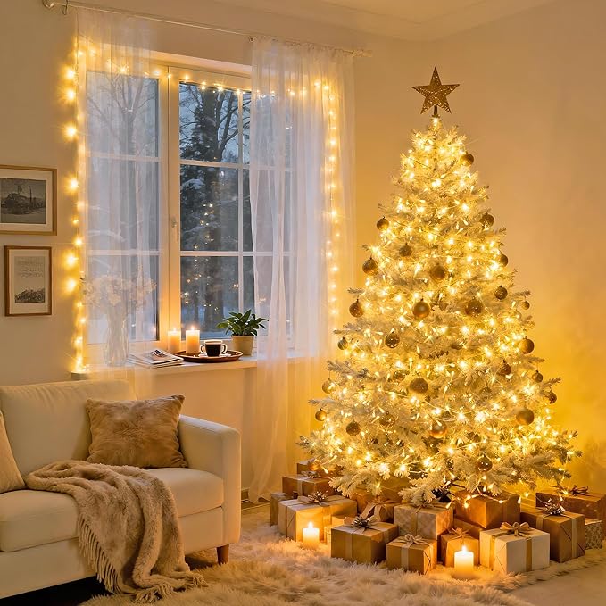 Guirlande micro LED fil argenté 50 m, 500 LED blanc chaud pour sapin avec télécommande