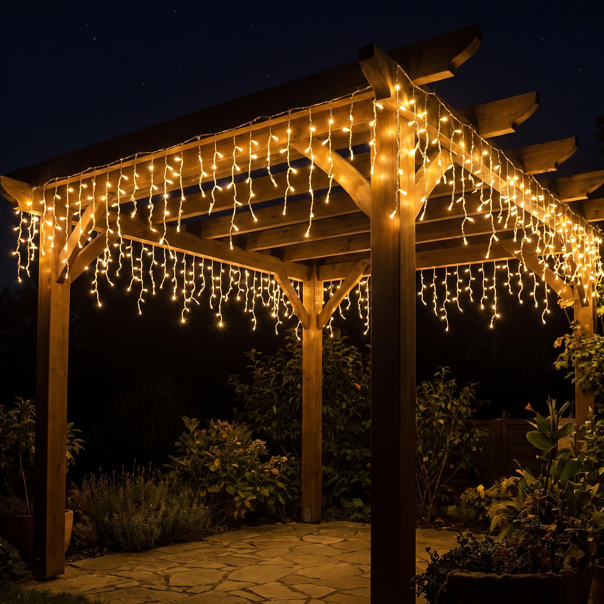 Guirlande stalactite extérieure 15 m 660 LED blanc chaud, extensible, 8 modes et minuterie
