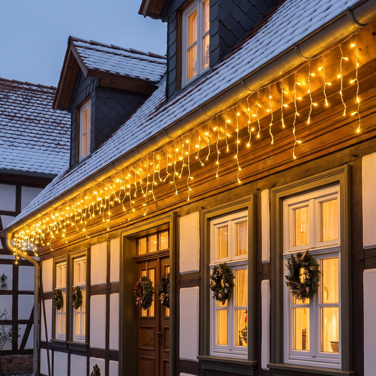 Guirlande stalactites extérieur 20 m avec 605 LED blanc chaud, 8 modes, minuteur et télécommande