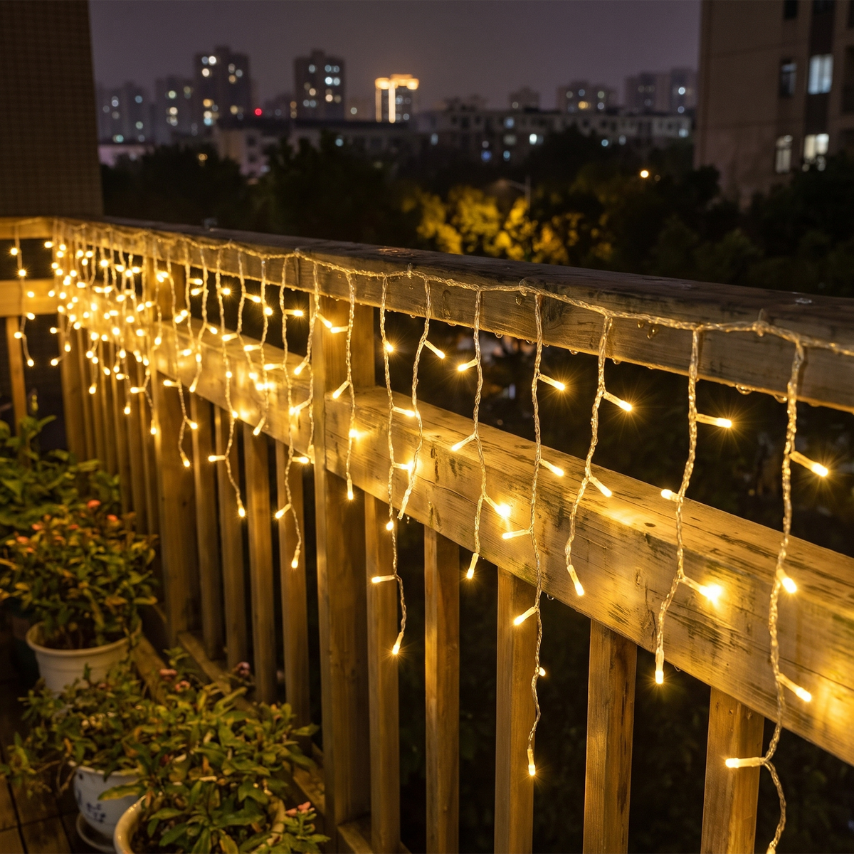Guirlande stalactites extérieur 20 m avec 605 LED blanc chaud, 8 modes, minuteur et télécommande