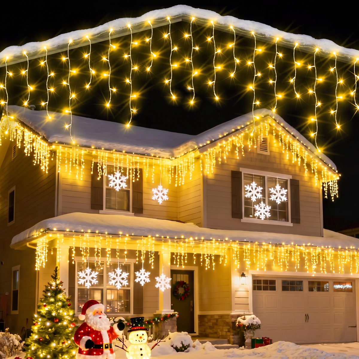 Guirlande stalactites extérieur 20 m avec 605 LED blanc chaud, 8 modes, minuteur et télécommande