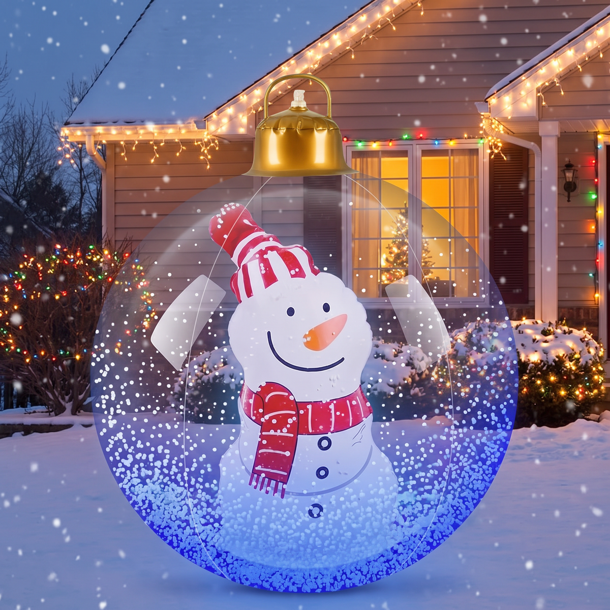 Boule de Noël lumineuse 60 cm avec LED et télécommande, déco extérieure bonhomme de neige, Père Noël, sapin ou renne