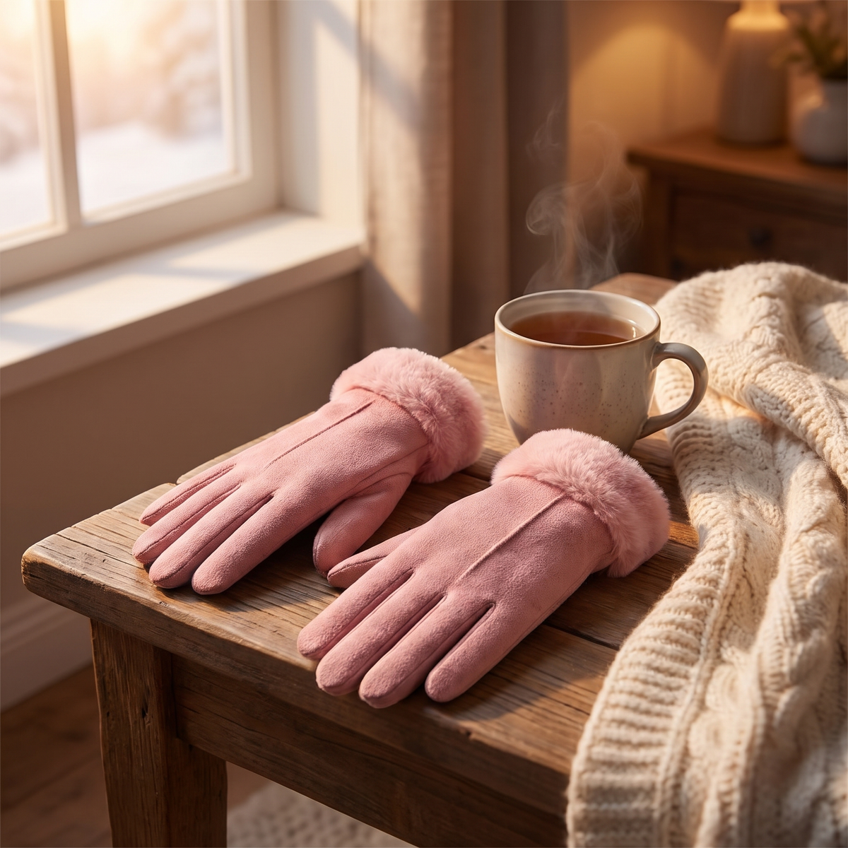 Gants chauffants pour femme avec revers en peluche, 3 niveaux de chaleur et doigt tactile