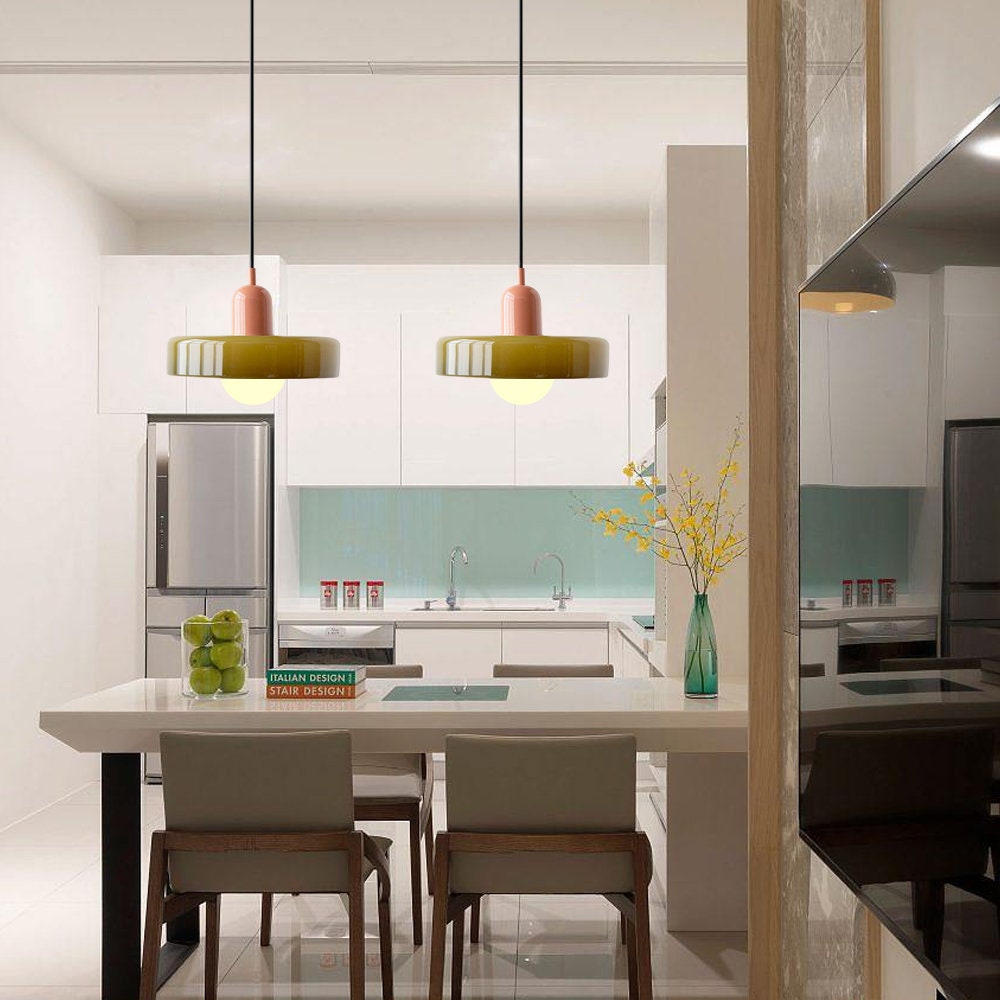 LuminoBau – Suspension Bauhaus en Verre Coloré, Design Moderne, Intérieur