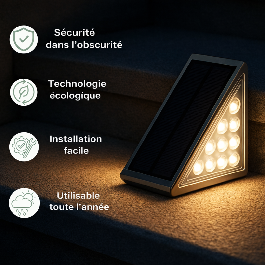 Lumières LED Solaires pour Escaliers Extérieurs Sans Fil pour Terrasse, Clôture et Allée
