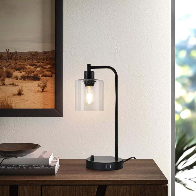 IndustriGlow Lampe de Table Industrielle avec Ports USB et Éclairage Dimmable