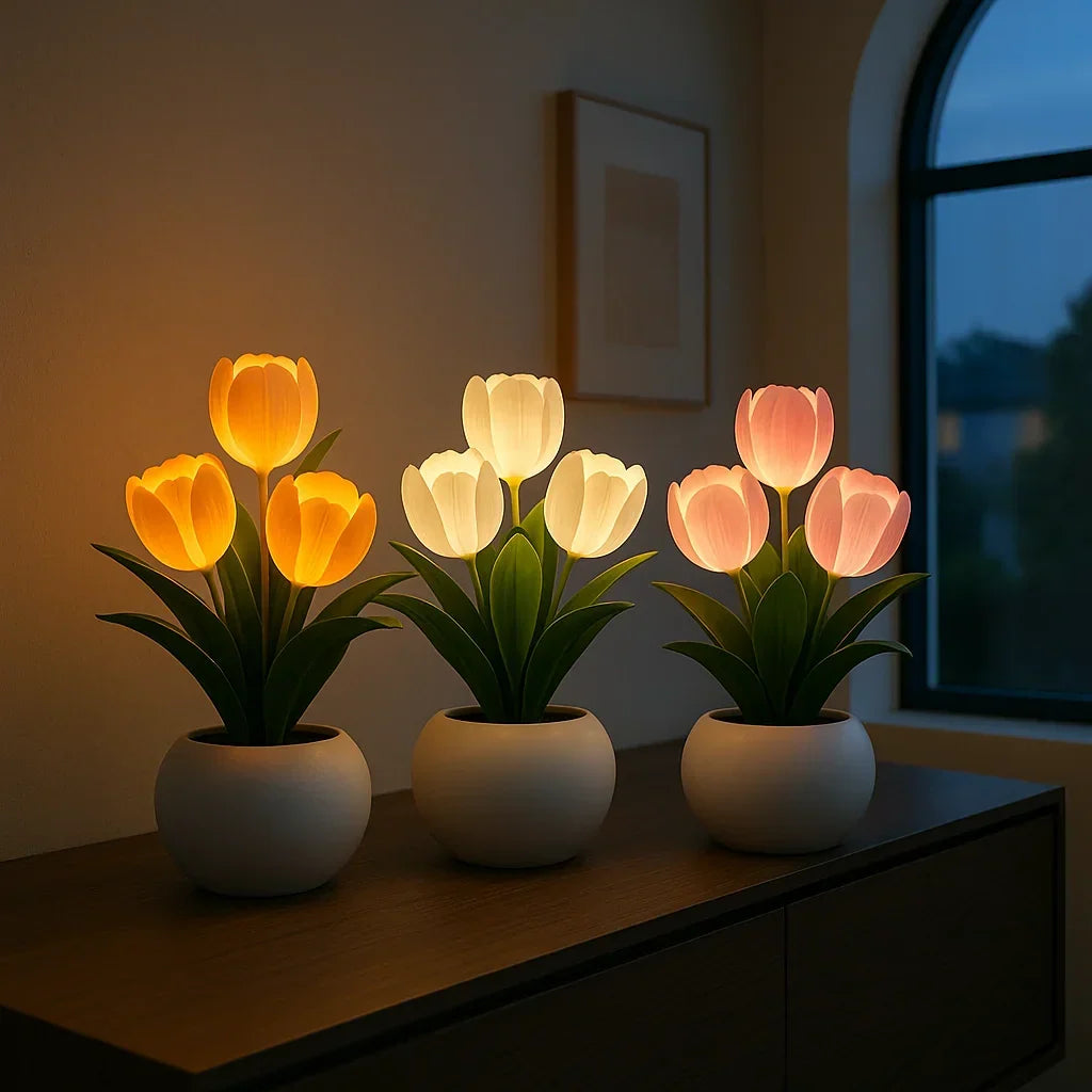 Lampe tulipe LED décorative blanc chaud pour salon