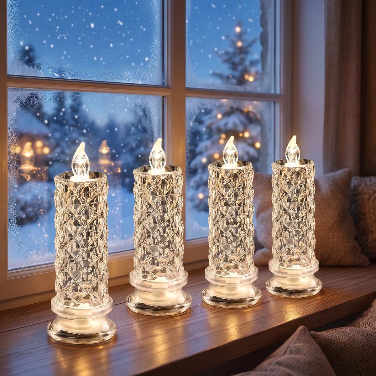 Lot de 4 bougies LED effet cristal, bougies sans flamme taille diamant à changement de couleur