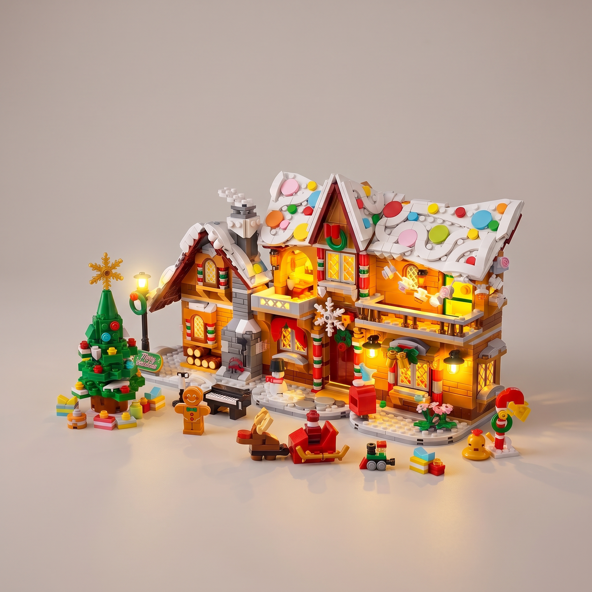 Maison en pain d'épices à construire avec lumière LED, village de Noël en briques 3 en 1, dès 8 ans