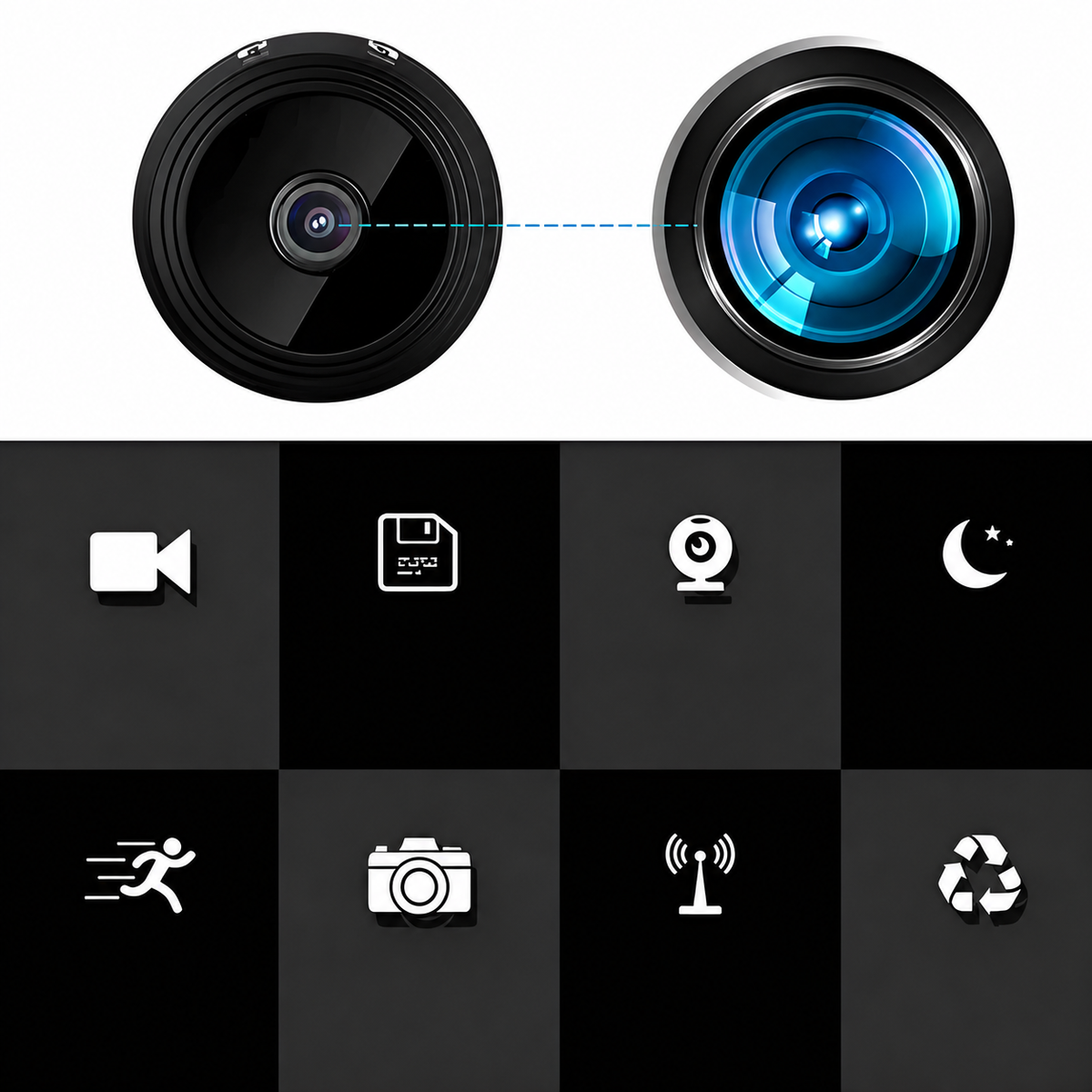 Mini caméra HD avec vision nocturne, caméra de surveillance compacte pour intérieur et extérieur
