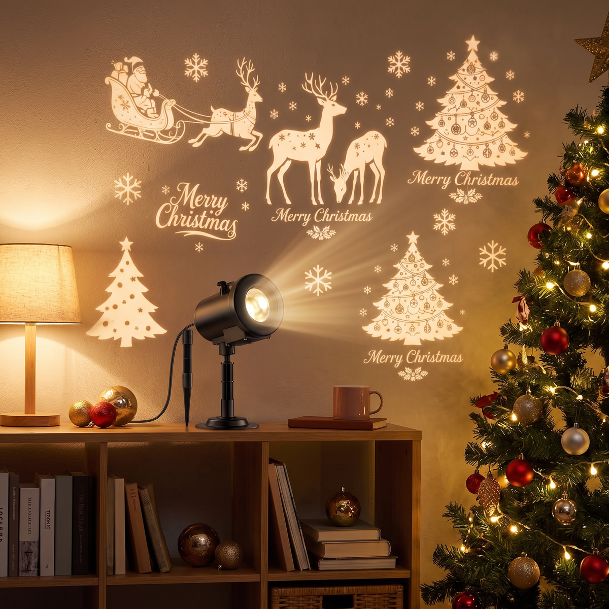 Projecteur de Noël LED extérieur avec motifs 3D animés, Noël et Halloween