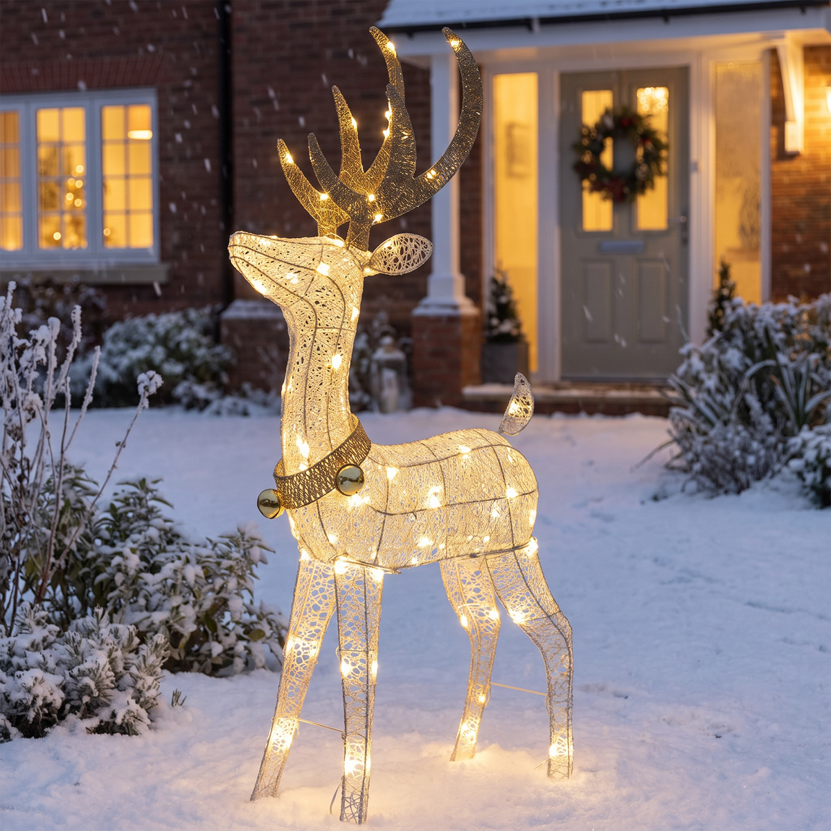 Renne lumineux LED 120 cm doré et blanc avec 70 LED, intérieur et extérieur