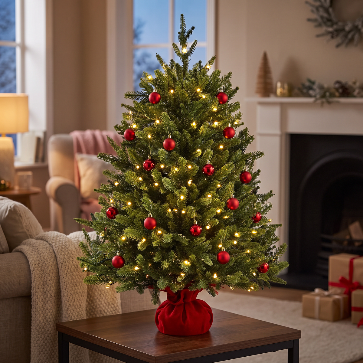 Sapin de Noël artificiel 91 cm, mini sapin de table avec socle en béton