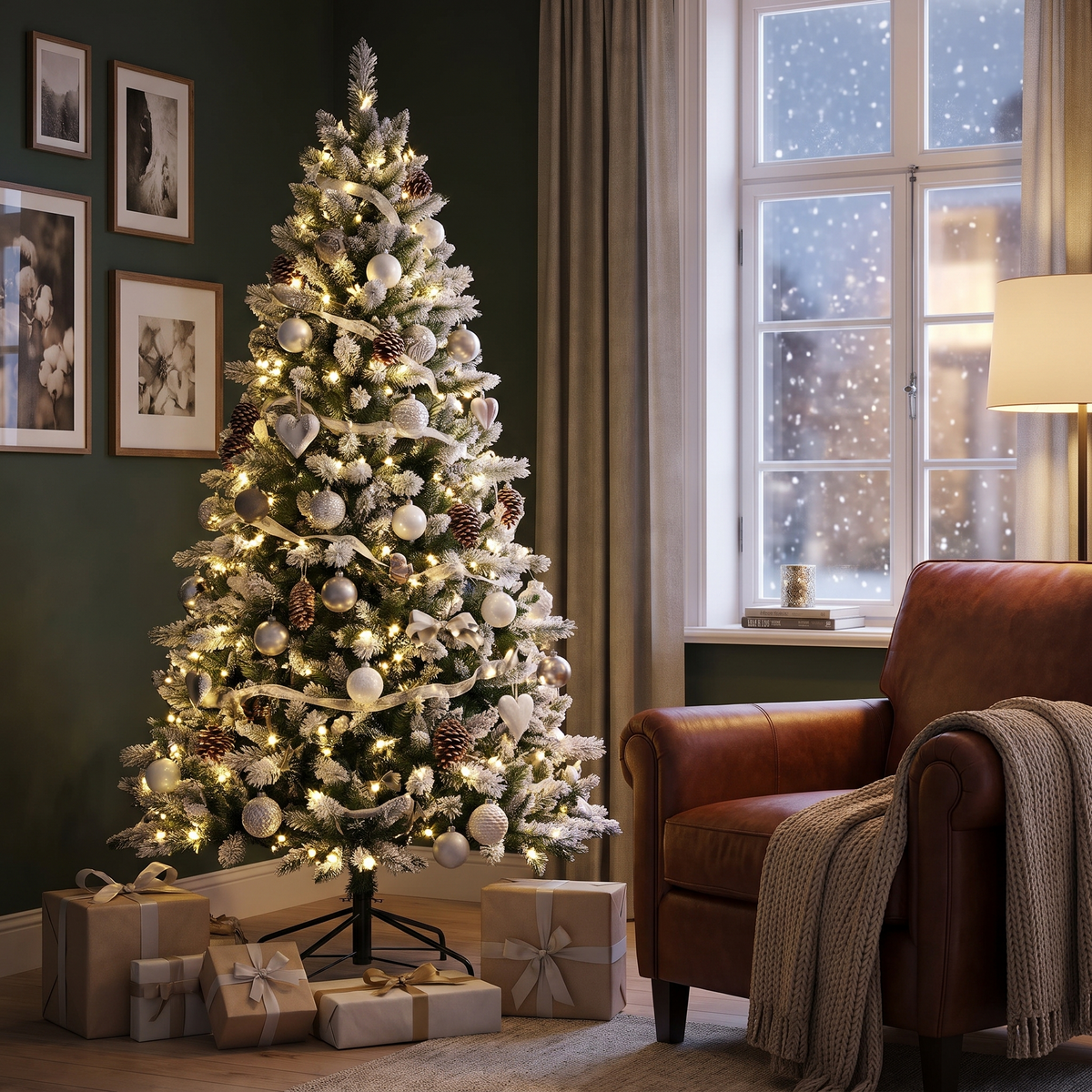 Sapin de Noël décoré avec lumières LED, sapin pliable prêt en 1 minute