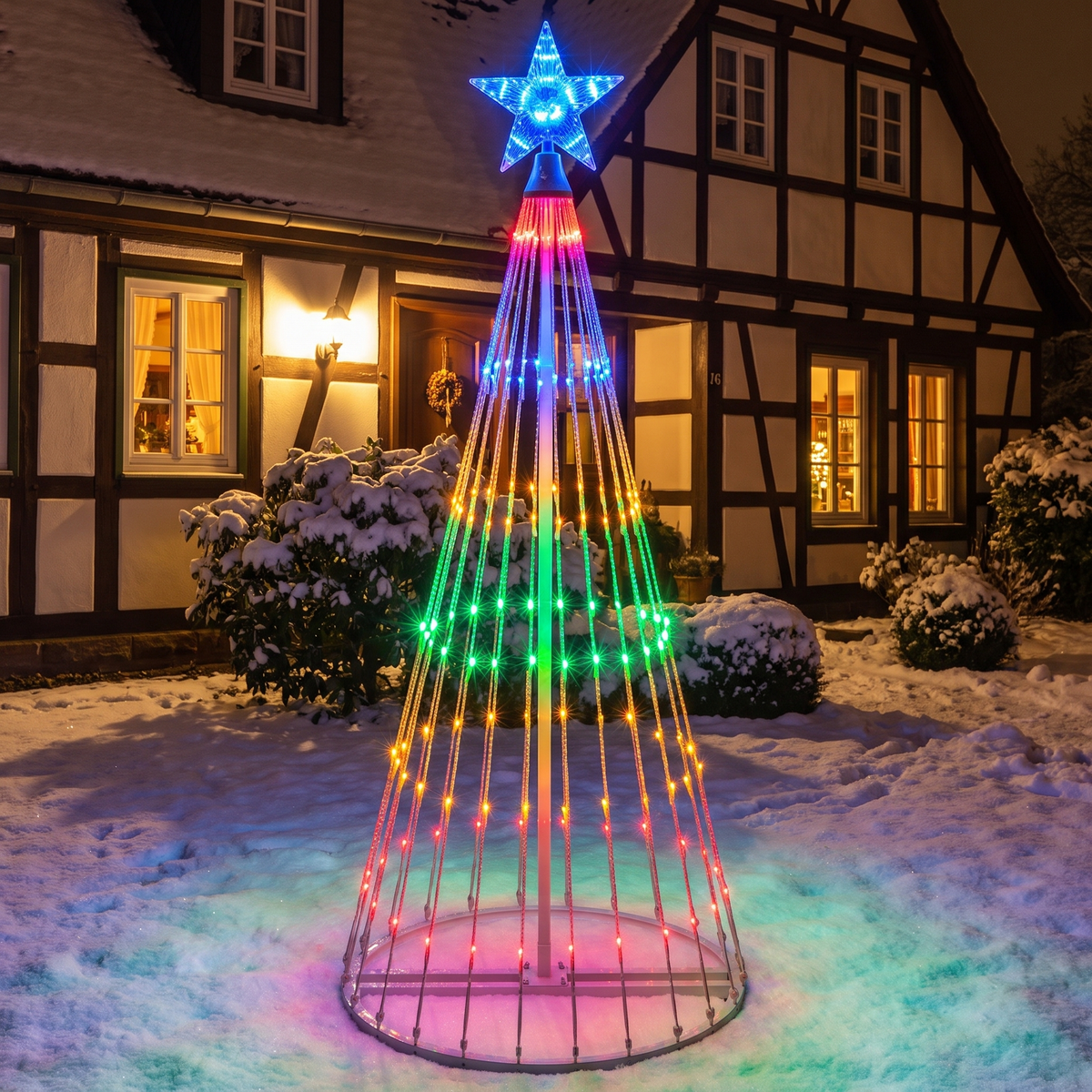 Sapin lumineux LED extérieur multicolore avec spectacle lumineux, arbre animé 2 m avec étoile
