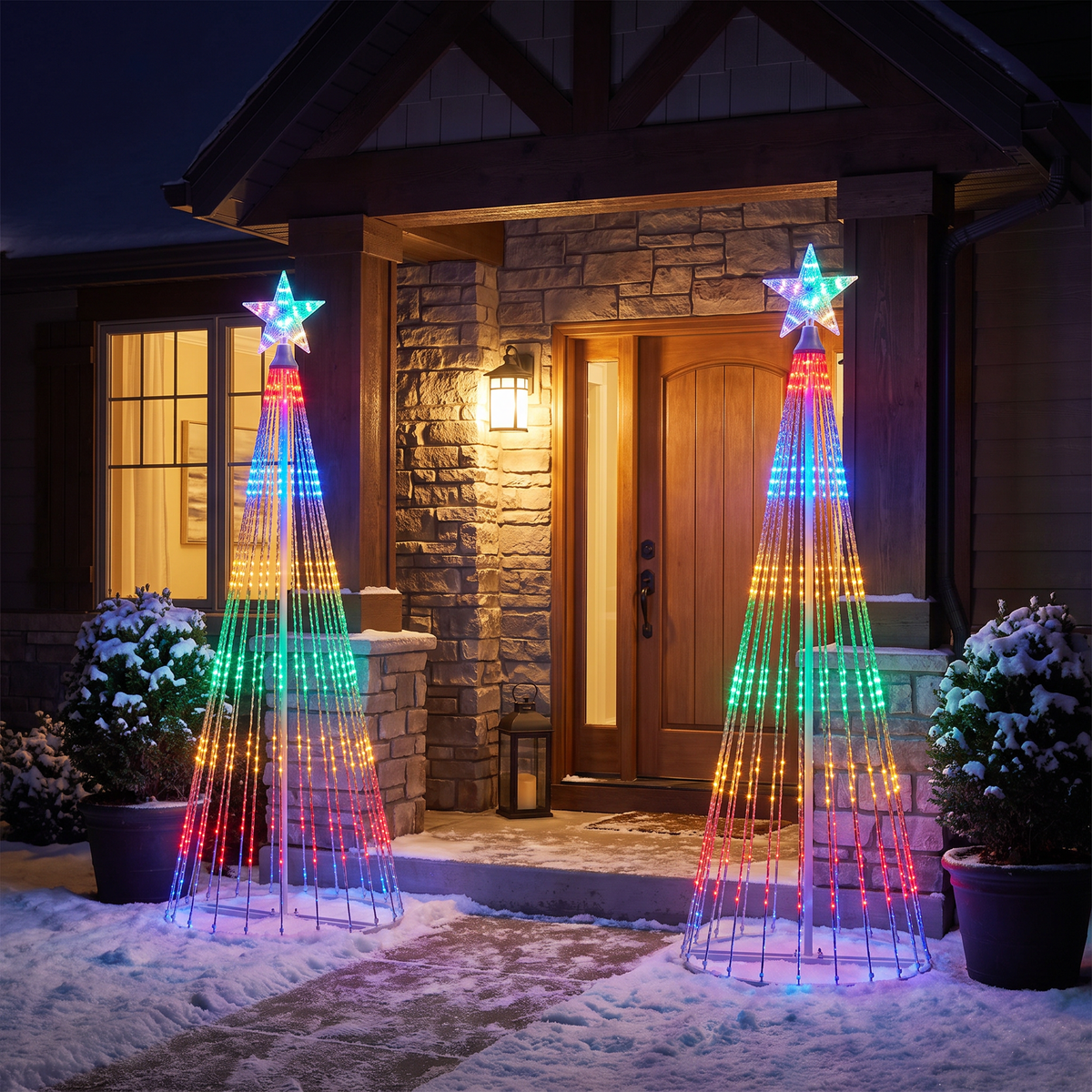 Sapin lumineux LED extérieur multicolore avec spectacle lumineux, arbre animé 2 m avec étoile