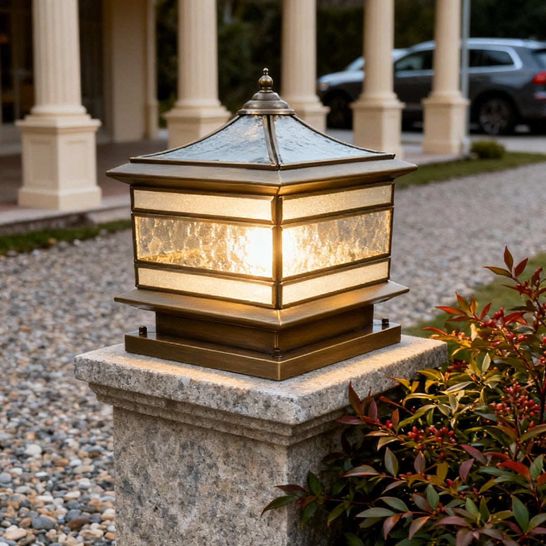 Lampadaire design extérieur solaire LED blanc chaud étanche cuivre décoratif vintage pour jardin