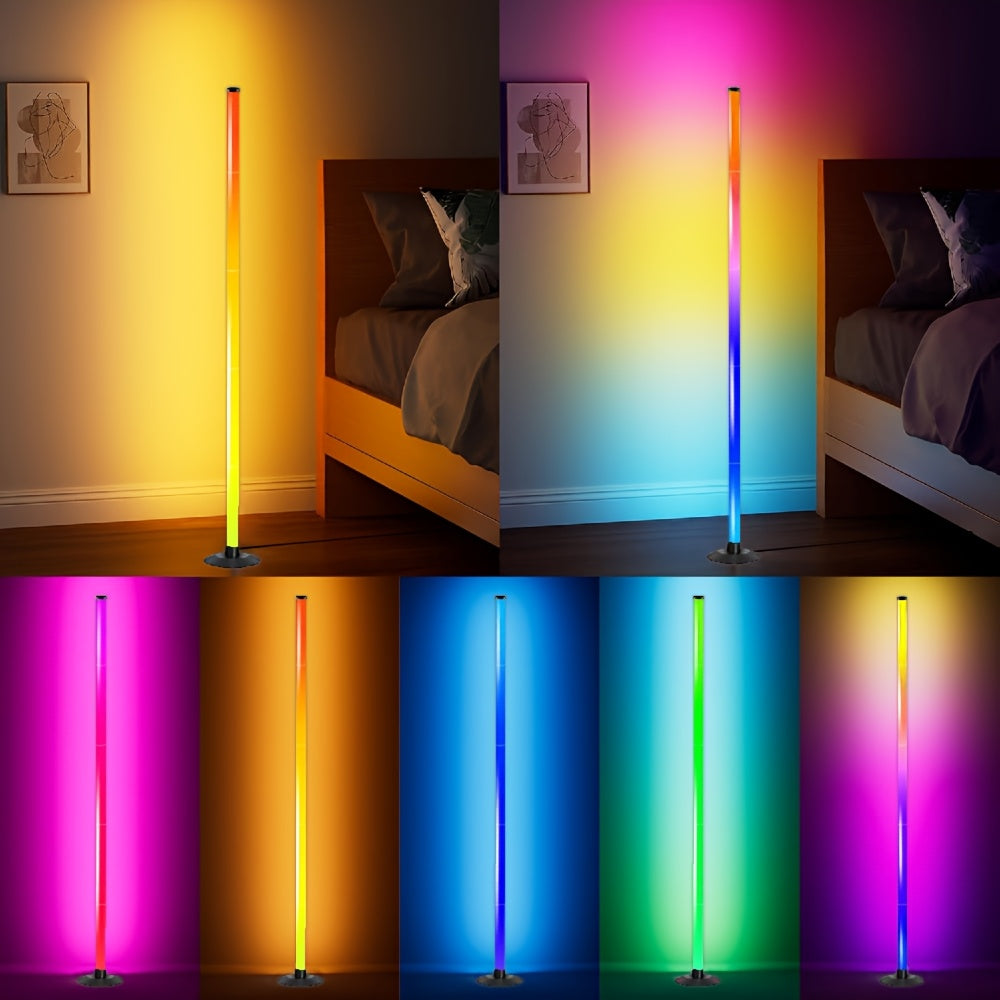Lampadaire LED RGBIC Aluminium Noir 140 cm – Variateur, Contrôle App, Télécommande
