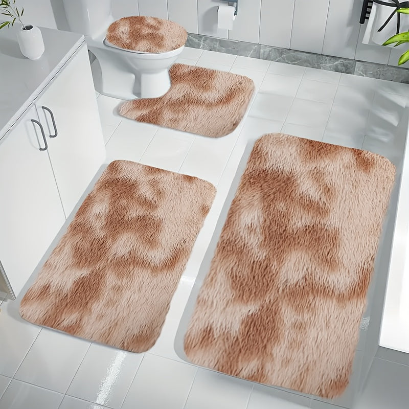 Ensemble Tapis Salle de Bain Fluffy Polyester Gris 4 pièces – Absorbant, Antidérapant, Lavable