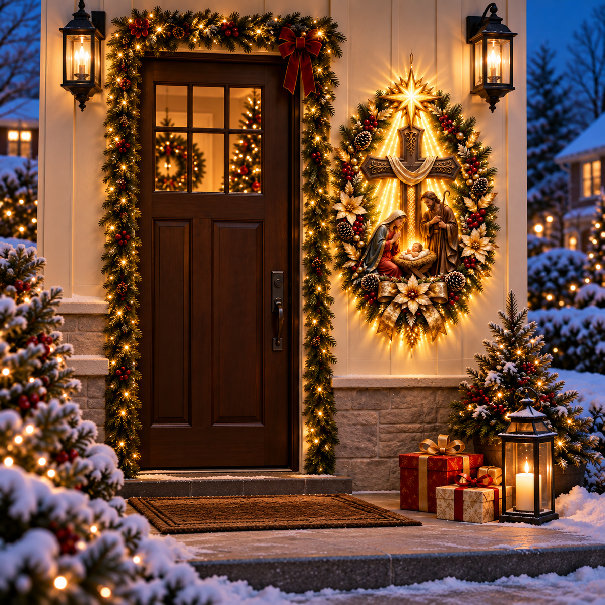Étoile de Bethléem avec Croix et Nativité LED – Décoration Murale de Noël