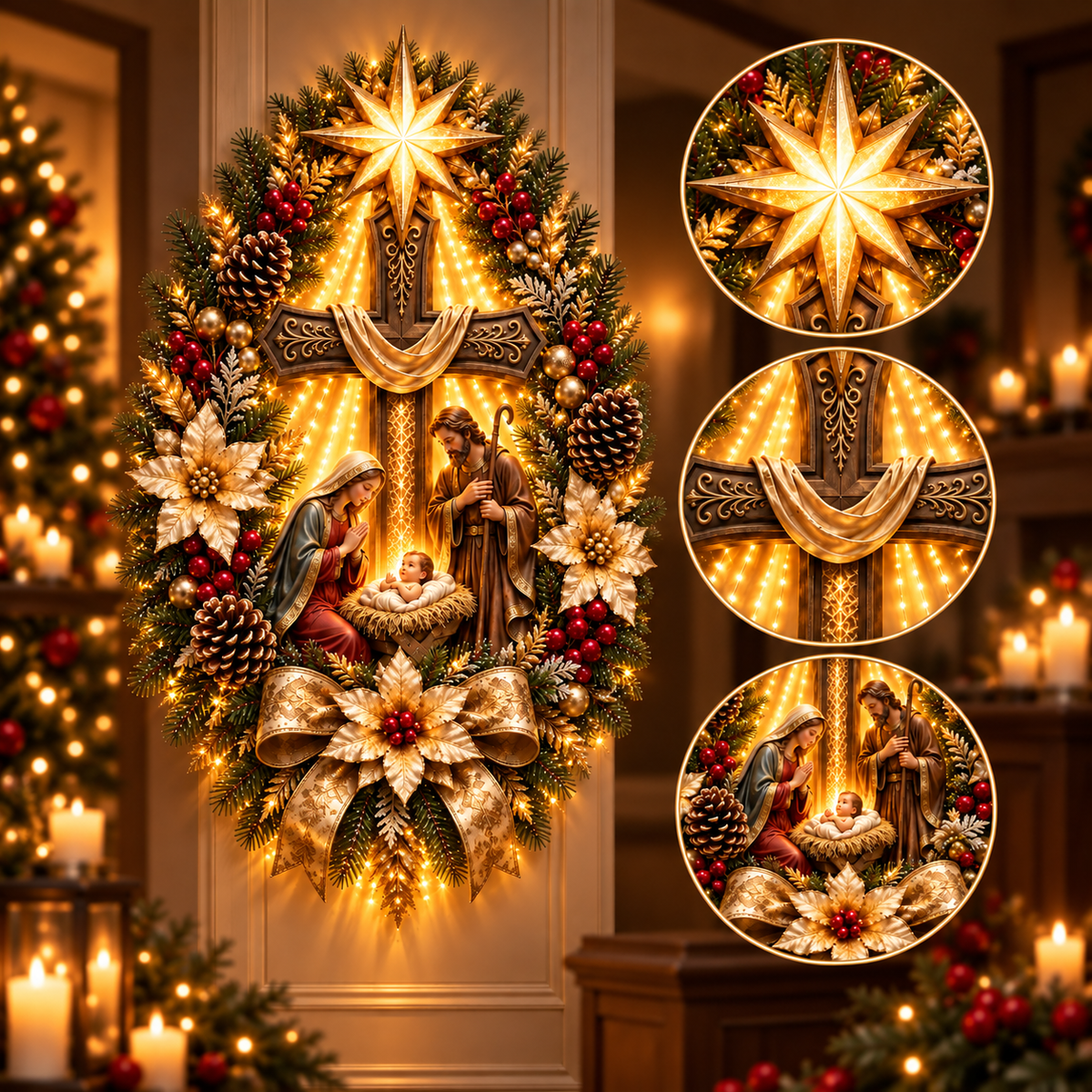 Étoile de Bethléem avec Croix et Nativité LED – Décoration Murale de Noël