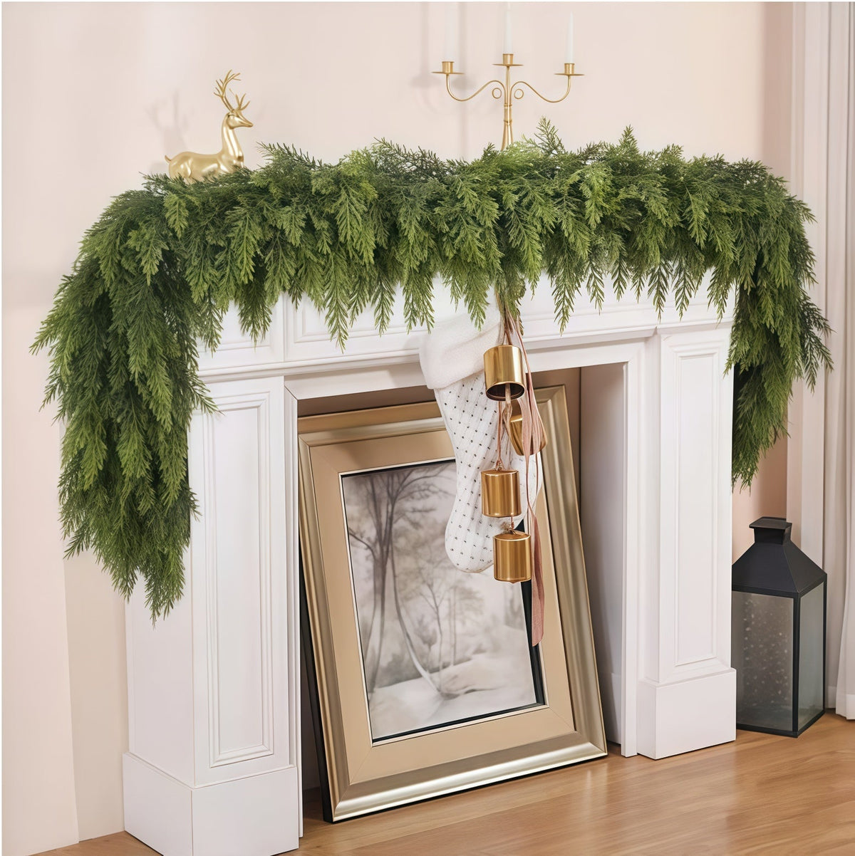 Guirlande de cèdre artificielle lot de 2, 180 cm, aspect réaliste pour cheminée, escalier et porte