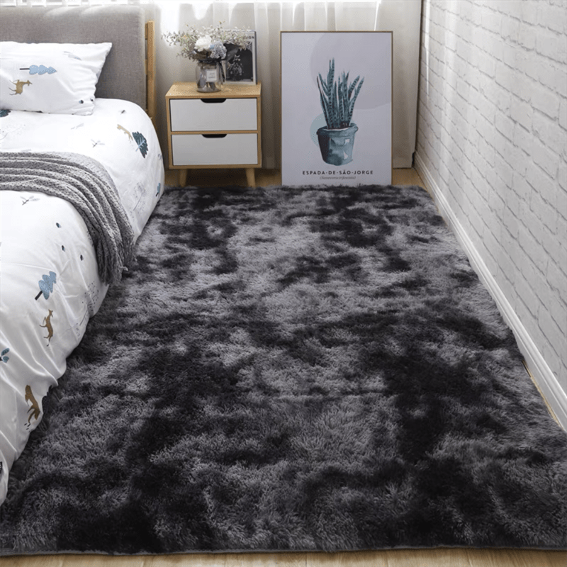 Tapis de Sol Shaggy Polyester Gris 60x90 cm – Antidérapant, Fibres Fines, Lavage Main