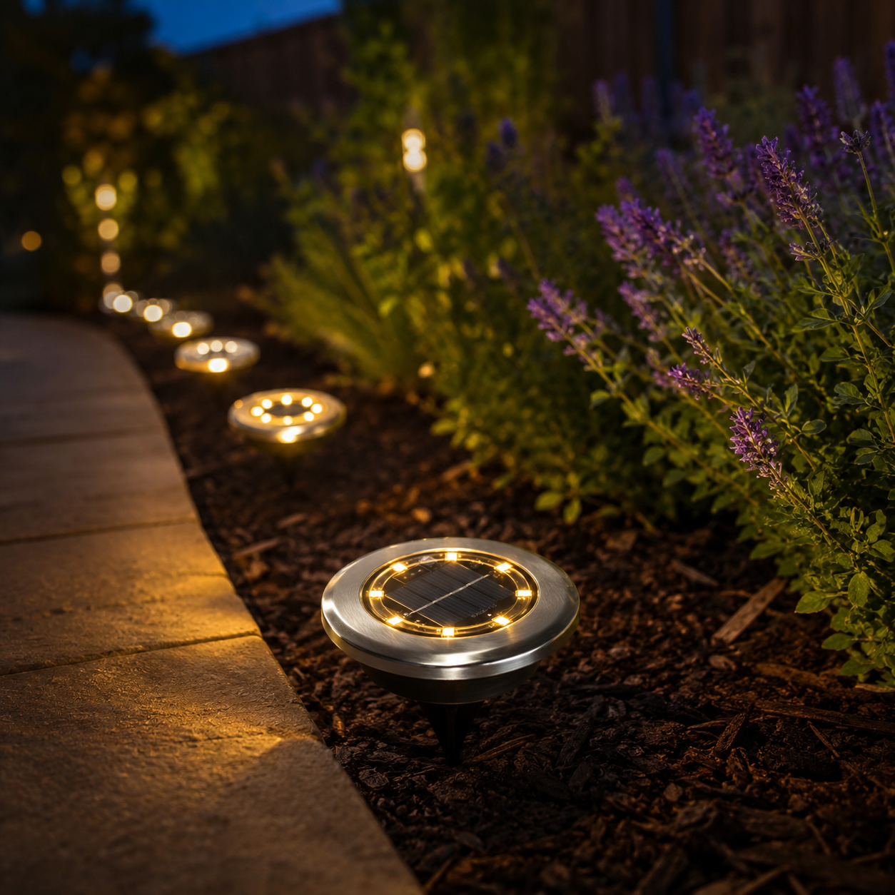Spots Solaires de Sol Acier Inoxydable Ø12 cm – 8 LED, IP65, Recharge Solaire
