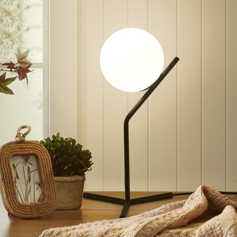 Oréalis – Lampe de Table LED Moderne avec Abat-Jour Sphérique Blanc pour Salon
