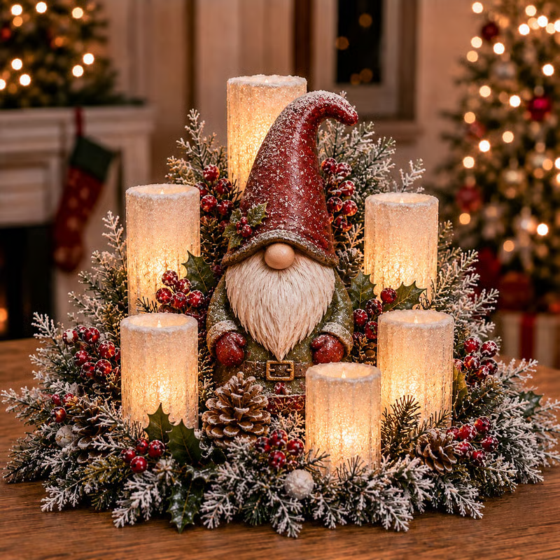 Décoration de Noël Lumineuse avec Bougie LED et Feuillage