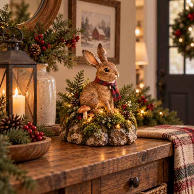 Statue de Lapin de Noël Éclairée avec Micro LED