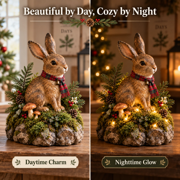 Statue de Lapin de Noël Éclairée avec Micro LED
