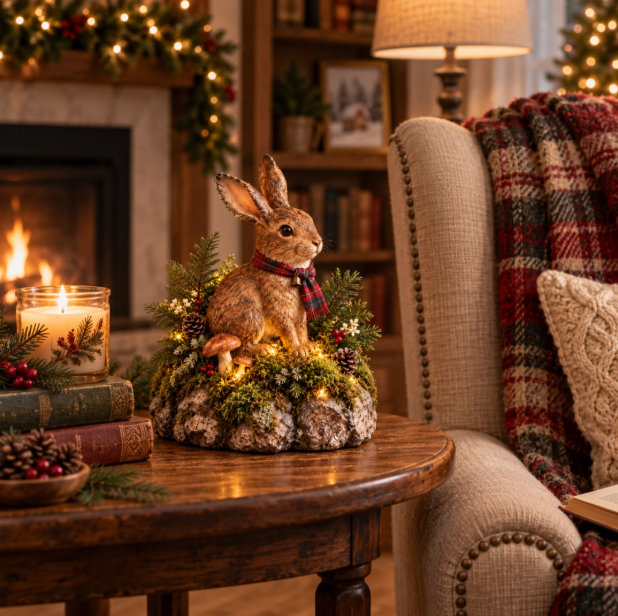 Statue de Lapin de Noël Éclairée avec Micro LED