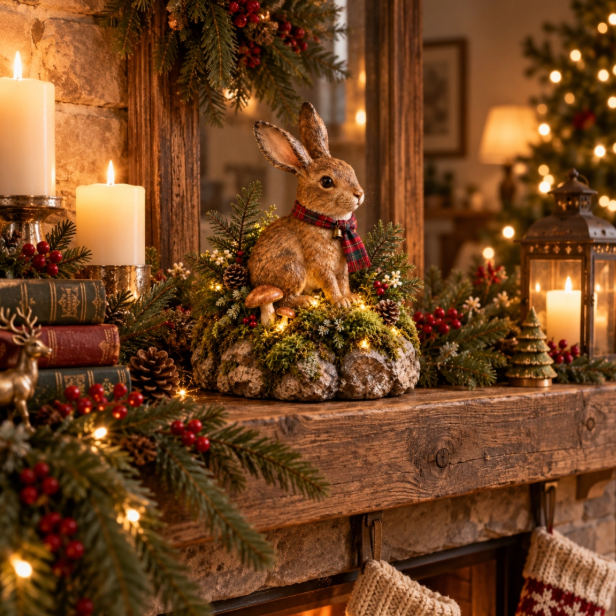 Statue de Lapin de Noël Éclairée avec Micro LED